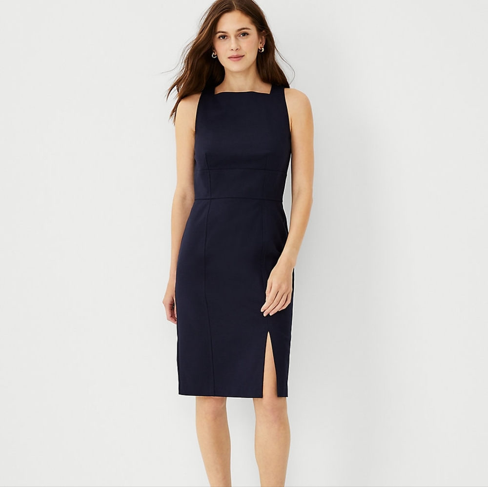 NWT Ann Taylor Square Neck Work Dress in Navy Blue